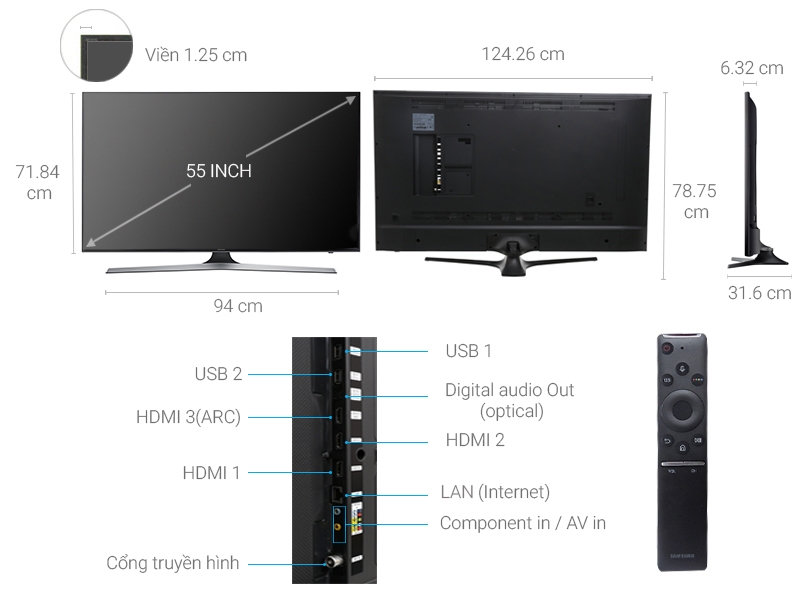Thông số kỹ thuật Smart Tivi Samsung 55 inch UA55MU6100