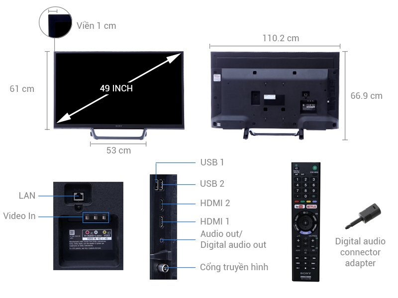 Thông số kỹ thuật Internet Tivi Sony 49 inch KDL-49W660E