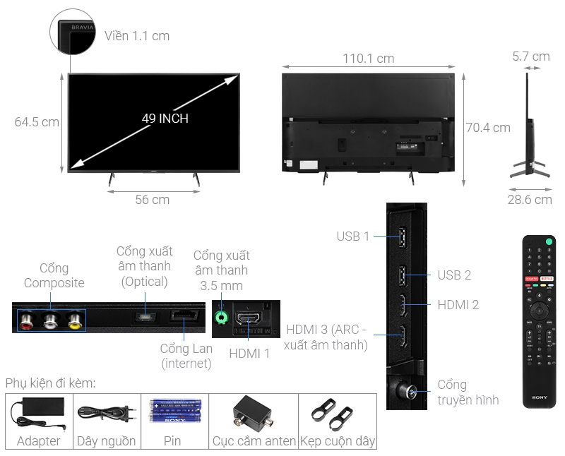 Thông số kỹ thuật Android Tivi Sony 4K 49 inch KD-49X7500H