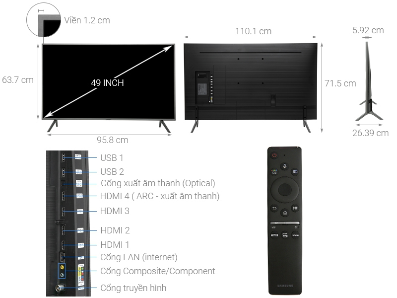 Thông số kỹ thuật Smart Tivi QLED Samsung 4K 49 inch QA49Q65R