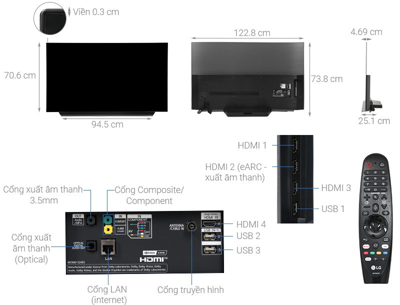 Thông số kỹ thuật Smart Tivi OLED LG 4K 55 inch 55CXPTA