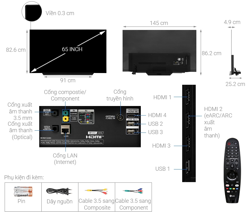 Thông số kỹ thuật Smart Tivi OLED LG 4K 65 inch 65CXPTA