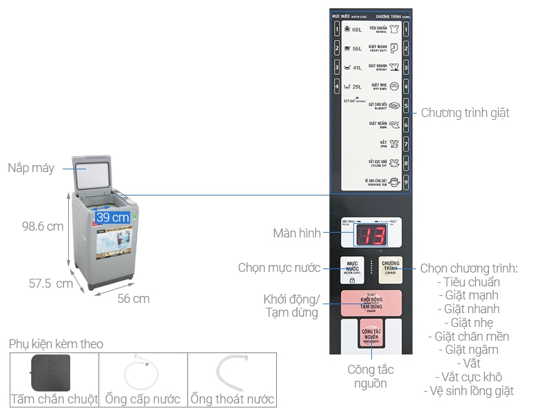 Thông số kỹ thuật Máy giặt Aqua 9 Kg AQW-S90CT H2