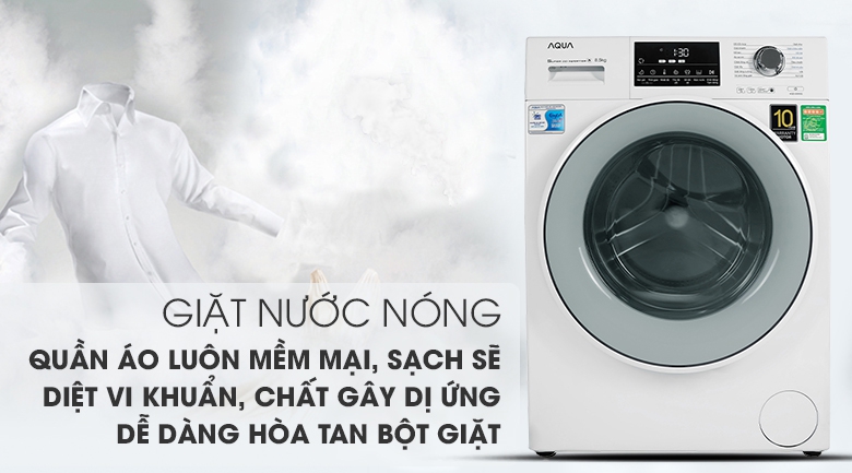 Giặt nước nóng diệt khuẩn - Máy giặt Aqua Inverter 8.5 kg AQD-D850E W 