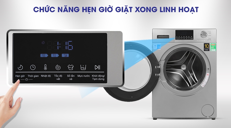 Hẹn giờ-Máy giặt Aqua Inverter 9 kg AQD-D900F S