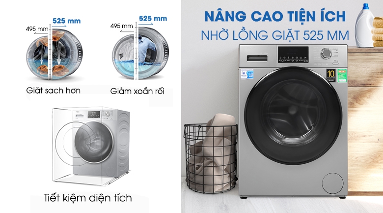 Lồng giặt-Máy giặt Aqua Inverter 9 kg AQD-D900F S