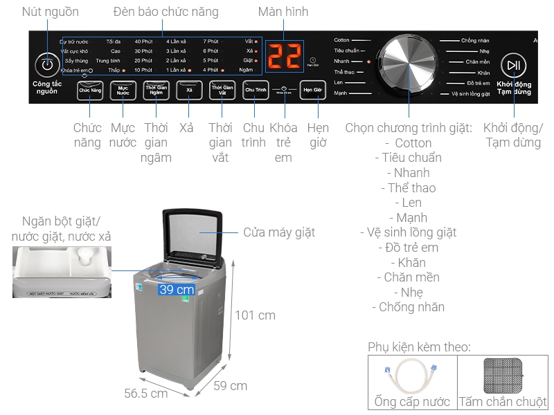 Thông số kỹ thuật Máy giặt Aqua 10 Kg AQW-FR100ET S
