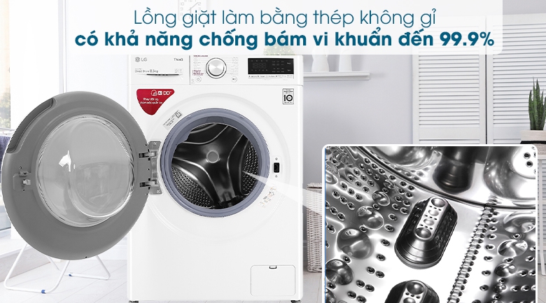 Máy giặt LG Inverter 8.5 kg FV1408S4W - Thép không gỉ