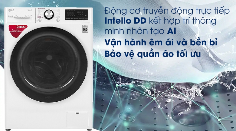 Máy giặt LG Inverter 9 kg FV1409S2W - Động cơ truyền động trực tiếp Intello DD kết hợp trí thông minh nhân tạo AI