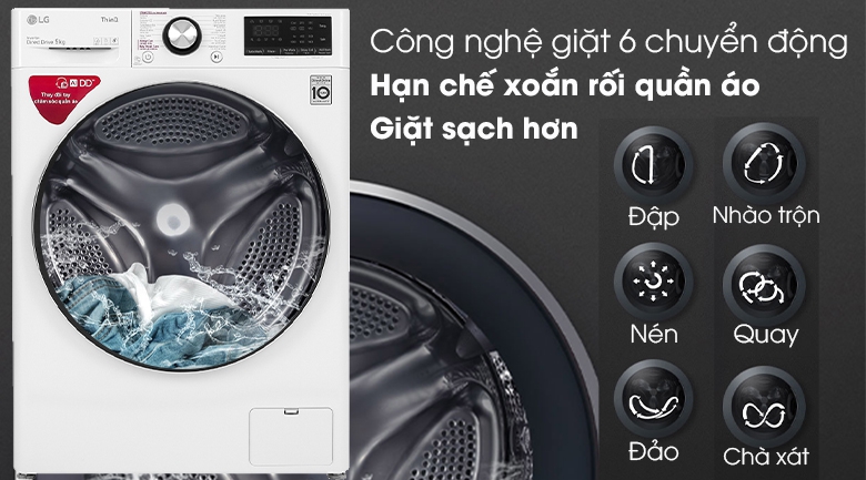 Máy giặt LG Inverter 9 kg FV1409S2W  - Công nghệ giặt 6 chuyển động