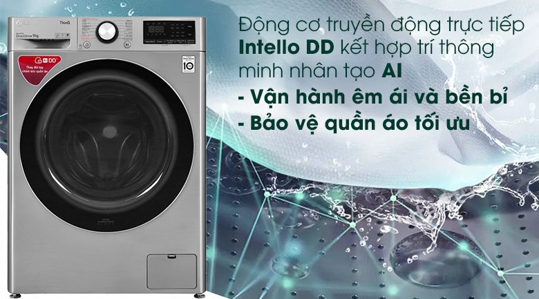 Máy giặt LG Inverter 9 kg FV1409S2V - Động cơ truyền động trực tiếp Intello DD kết hợp trí thông minh nhân tạo AI