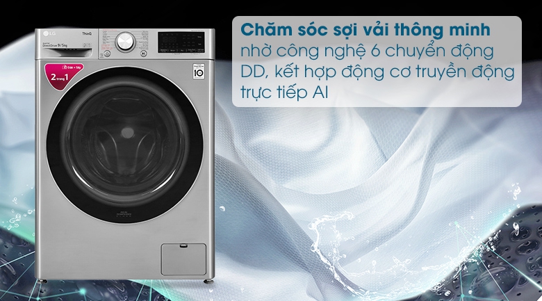 Máy giặt sấy LG Inverter 9 kg FV1409G4V - Công nghệ 6 chuyển động DD kết hợp trí thông minh nhân tạo AI