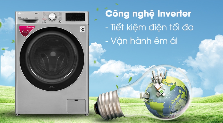 Máy giặt sấy LG Inverter 9 kg FV1409G4V - Công nghệ Inverter