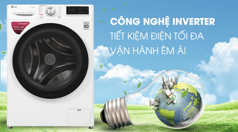 Máy giặt LG Inverter 10.5 kg FV1450S3W  - Tiết kiệm điện và nước nhờ công nghệ Inverter