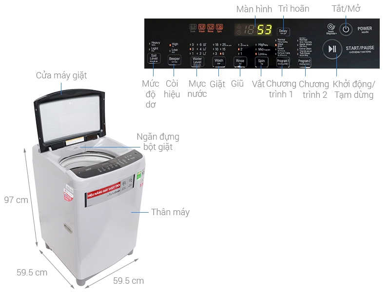 Thông số kỹ thuật Máy giặt LG Inverter 9.5 kg T2395VS2M