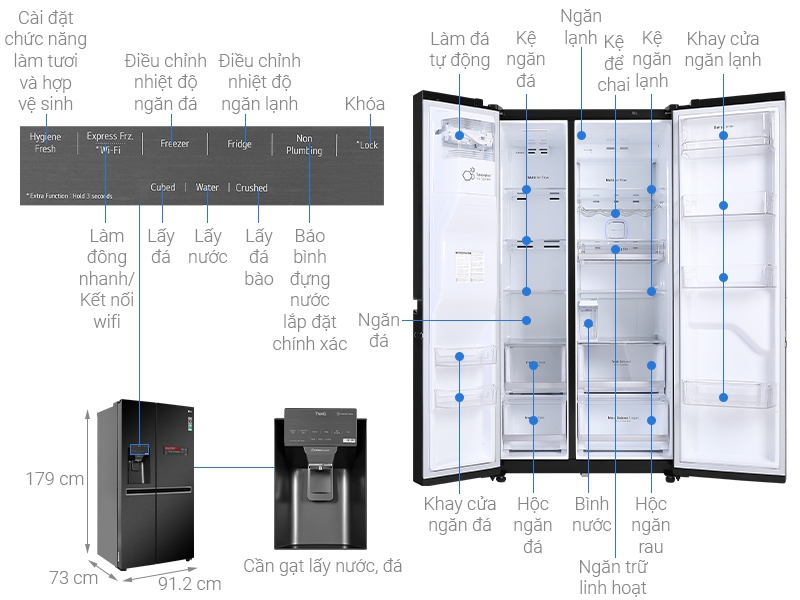 Thông số kỹ thuật Tủ lạnh LG Inverter 601 lít GR-D247MC