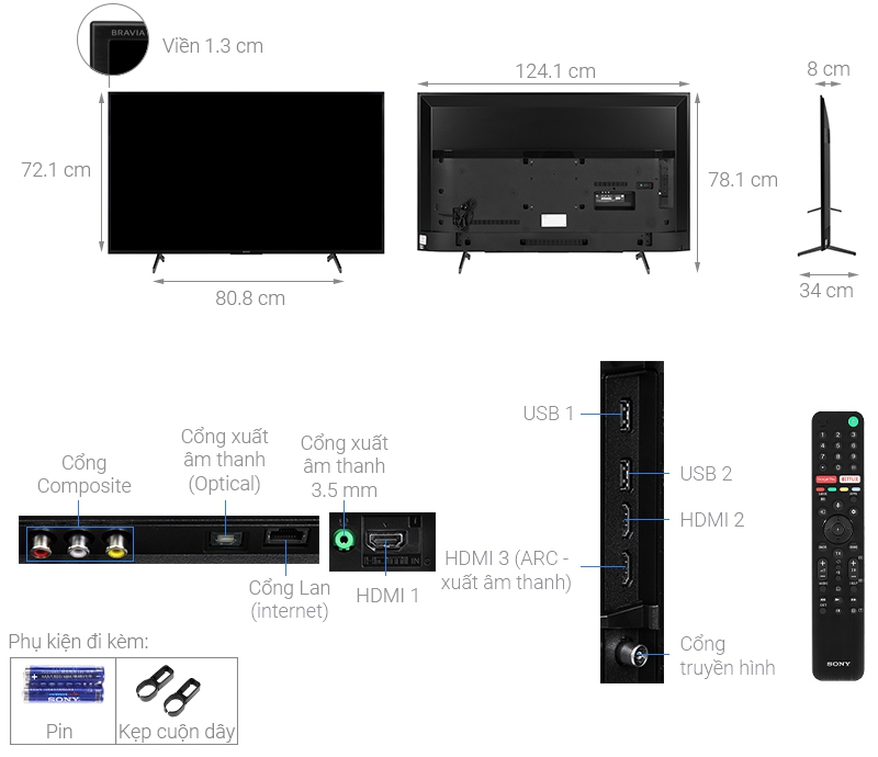 Thông số kỹ thuật Android Tivi Sony 4K 55 inch KD-55X7500H