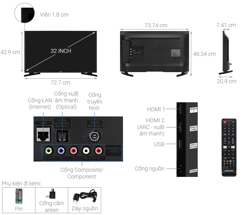 Thông số kỹ thuật Smart Tivi Samsung 32 inch UA32T4300