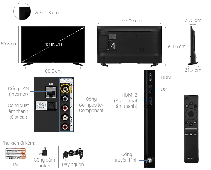 Thông số kỹ thuật Smart Tivi Samsung 43 inch UA43T6500