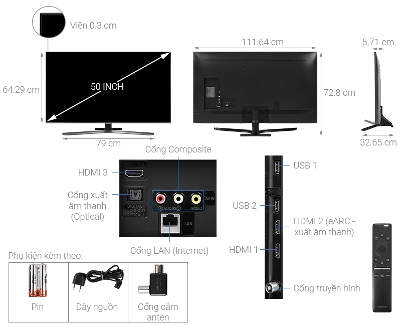 Thông số kỹ thuật Smart Tivi Samsung 4K 50 inch UA50TU8500