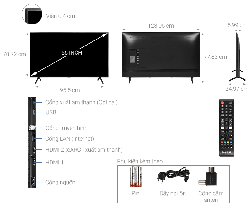 Thông số kỹ thuật Smart Tivi Samsung 4K 55 inch UA55TU7000